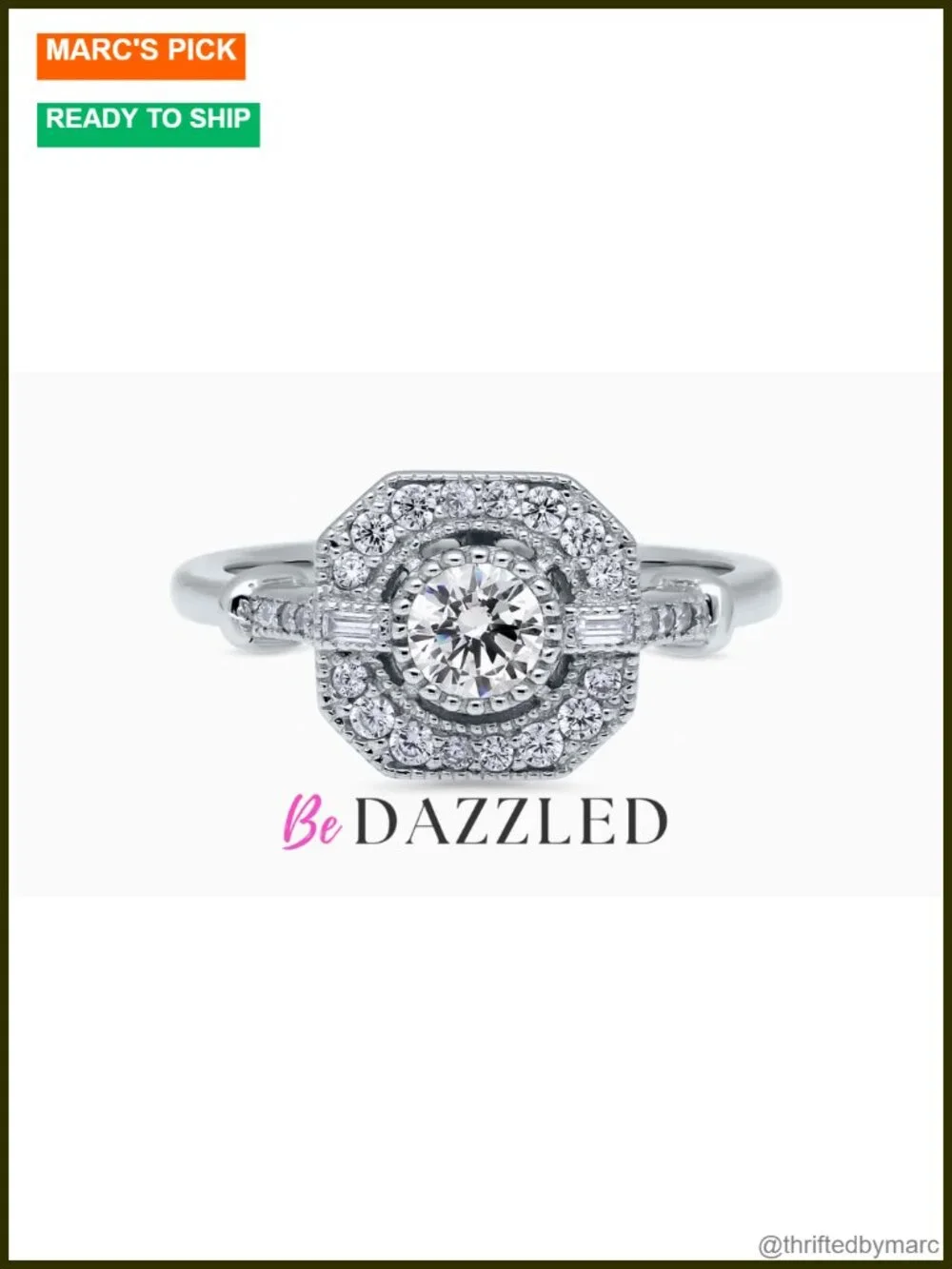 Sterling Silver Art Deco Cubic Zirconia Wedding Ring for Women